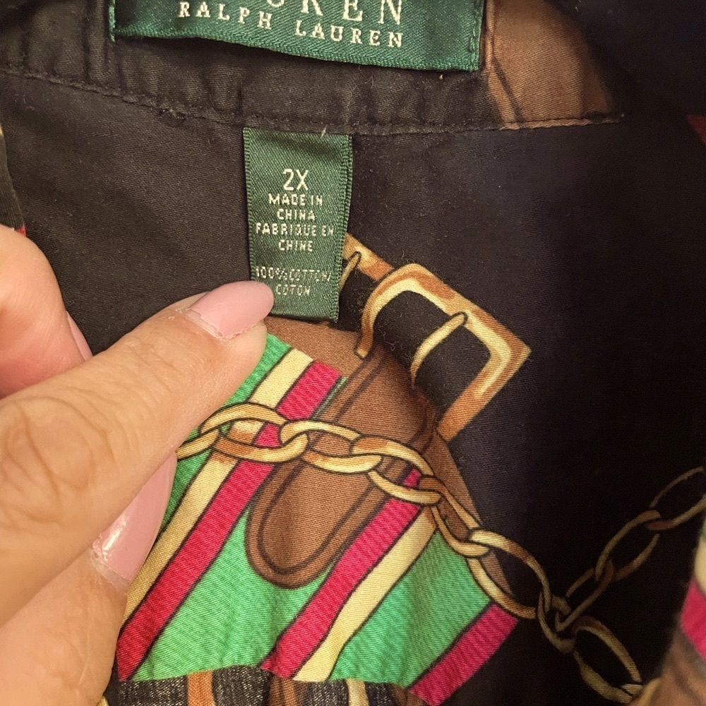 Vintage authentic Ralph Lauren Multicolor Chain Print blouse Top size 2 XL - Picture 3 of 7